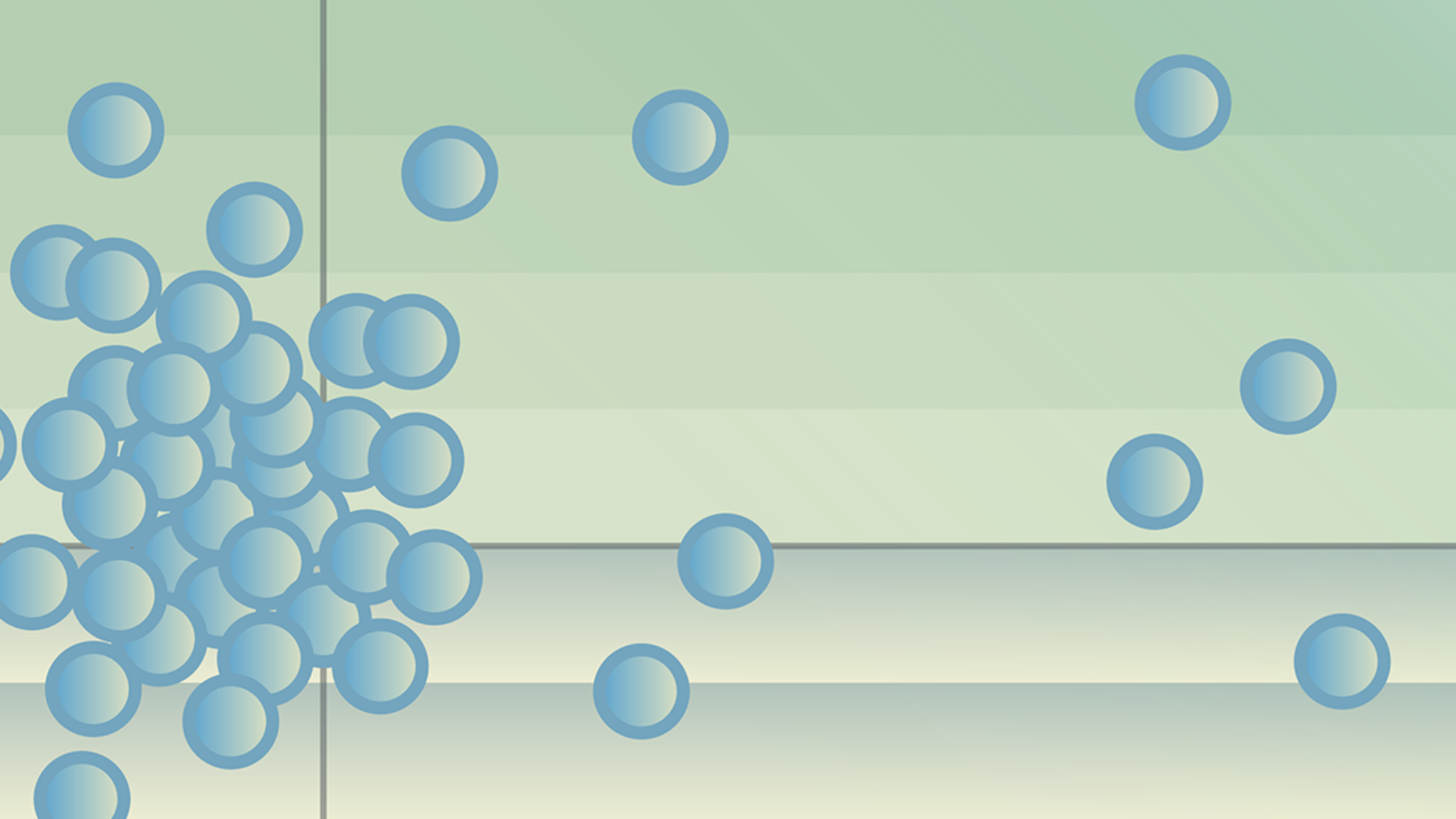 Abstract visualization of clustered and spread-out points on a grid, representing portfolio concentration compared with diversified exposure.