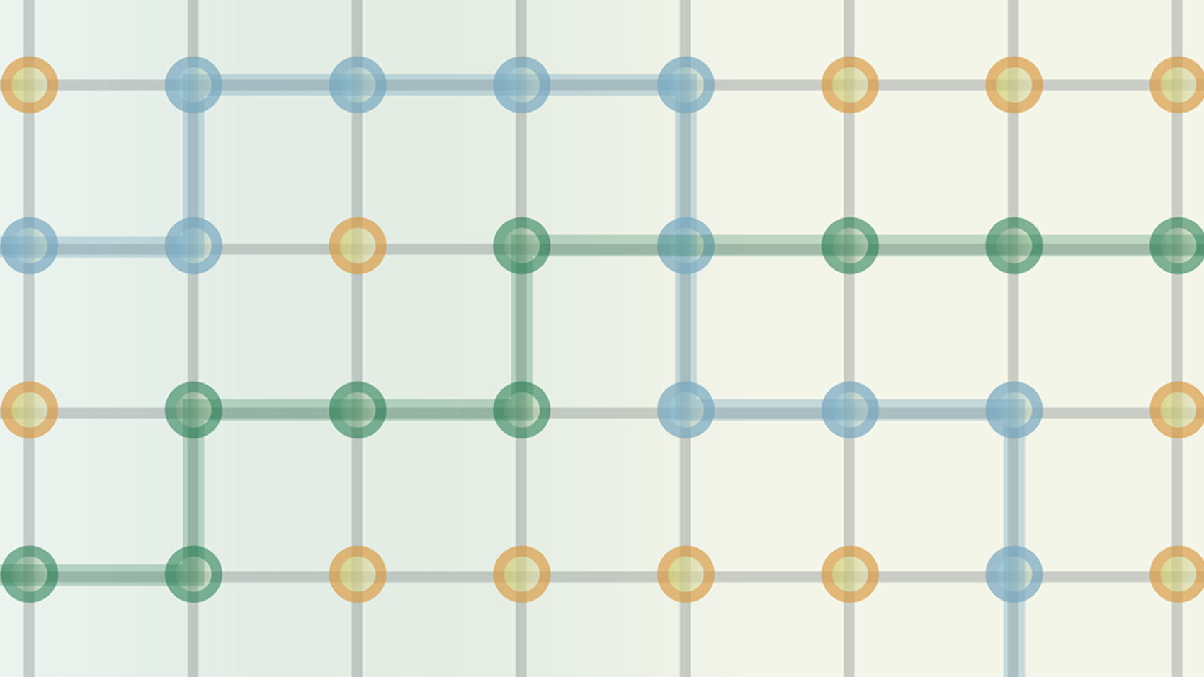 Geometric grid with interconnected colored nodes, symbolizing systematic diversification and structured portfolio construction.